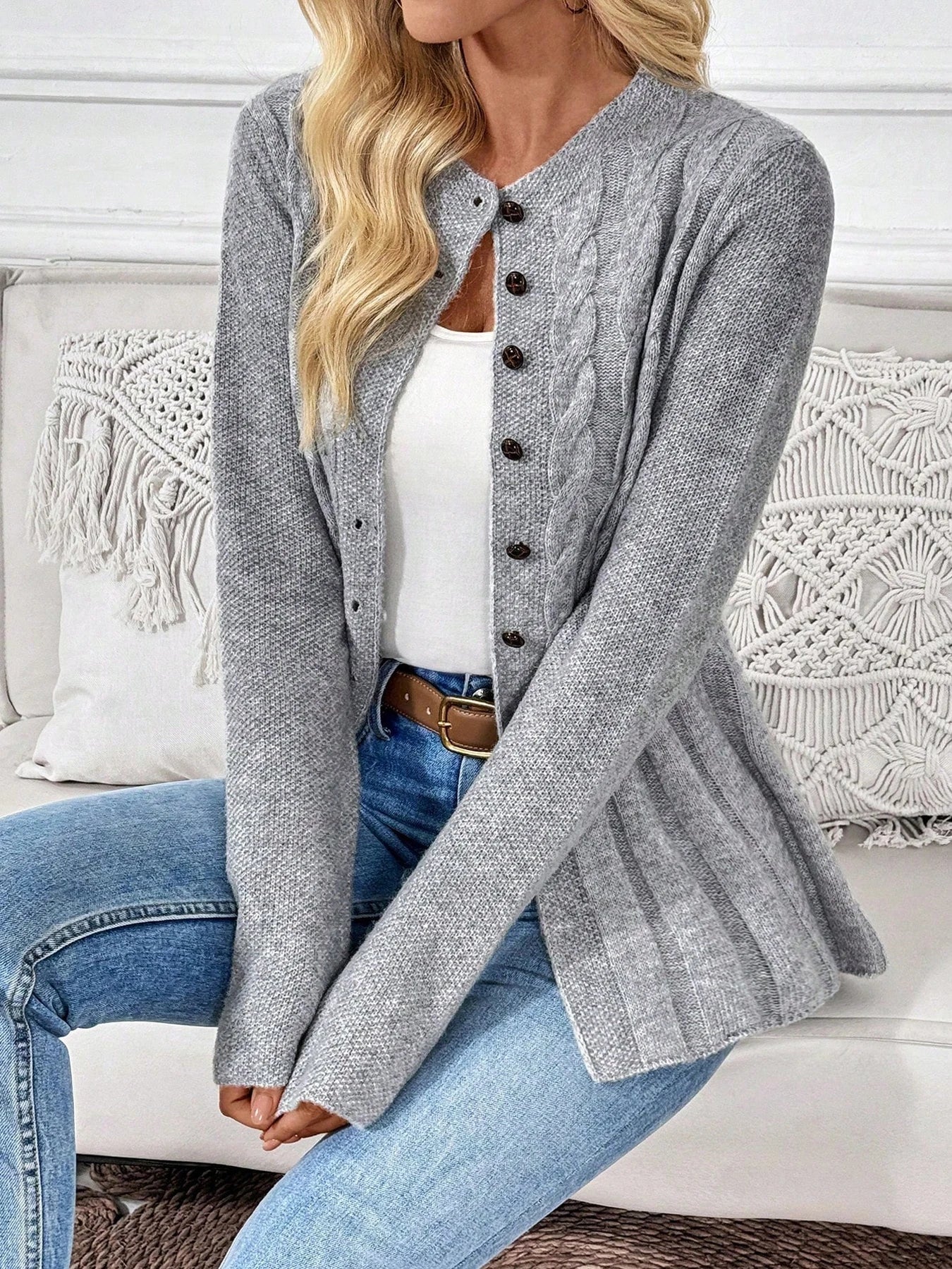 Mirelisse Soft Button Ribbed Cardigan