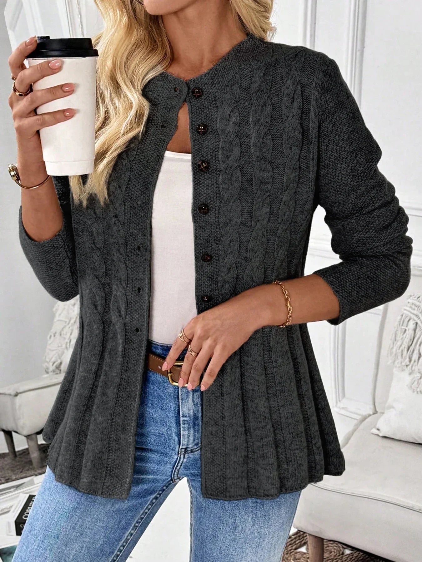 Mirelisse Soft Button Ribbed Cardigan